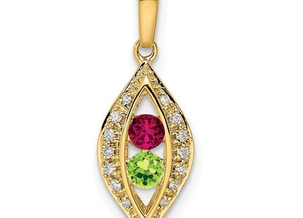 14K gold diamond family pendant, synthetic stone, alternate view