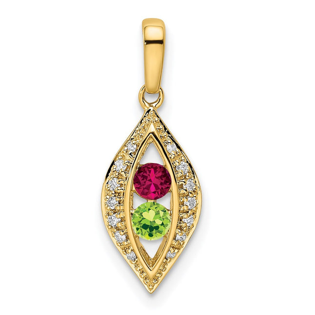 14K gold diamond family pendant, synthetic stone, alternate view