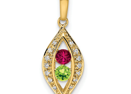 14K Family Jewelry Genuine Stone & Diamond Set Pendant, 21 x 8mm