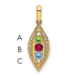 14K Family Jewelry Genuine Stone & Diamond Set Pendant, 23 x 8mm