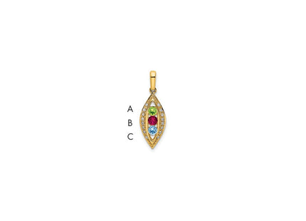 14K gold diamond family pendant, synthetic stone
