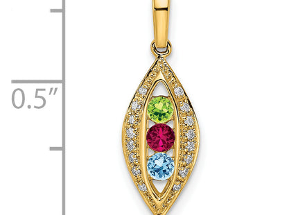 14K Family Jewelry Genuine Stone & Diamond Set Pendant, 23 x 8mm