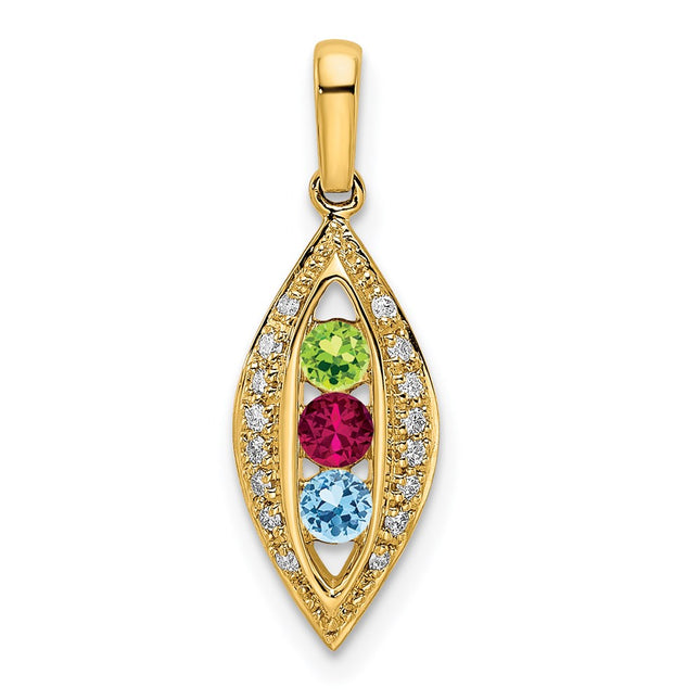 14K gold diamond family pendant, synthetic stone, alternate view