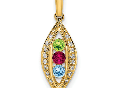 14K Family Jewelry Genuine Stone & Diamond Set Pendant, 23 x 8mm