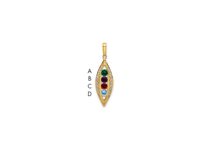 14K gold diamond family pendant, synthetic stone