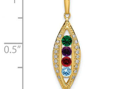 14K Family Jewelry Synthetic Stone & Diamond Set Pendant, 27 x 8mm