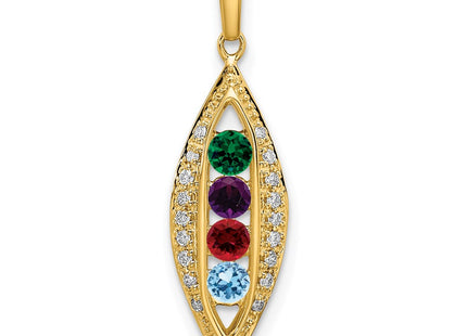 14K gold diamond family pendant, synthetic stone, alternate view