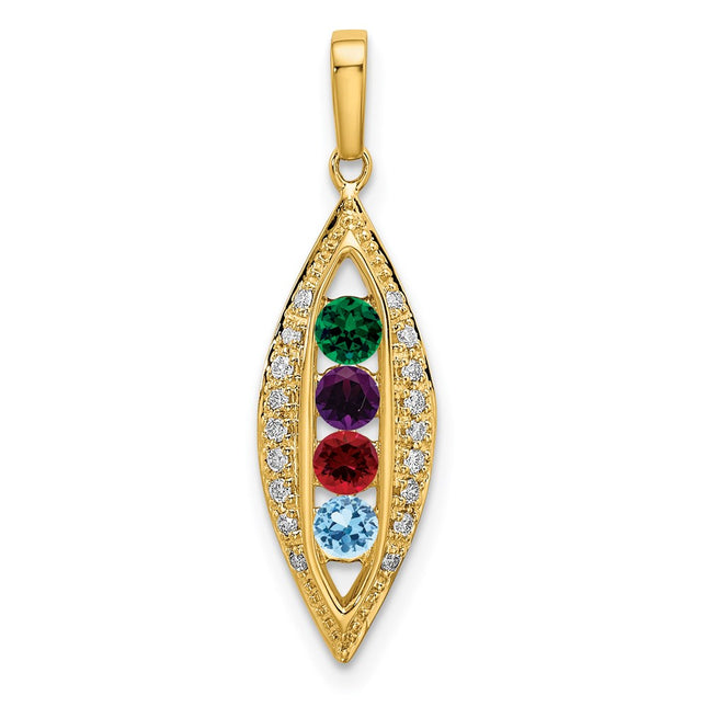 14K gold diamond family pendant, synthetic stone, alternate view