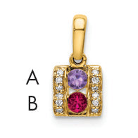 14K Family Jewelry Geniune Stone & Diamond Set Pendant, 14 x 6mm