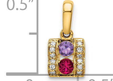 14K Family Jewelry Geniune Stone & Diamond Set Pendant, 14 x 6mm