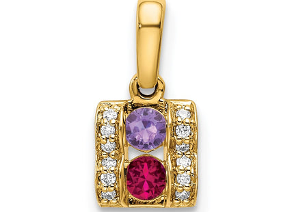 14K gold diamond family pendant, synthetic stone, alternate view