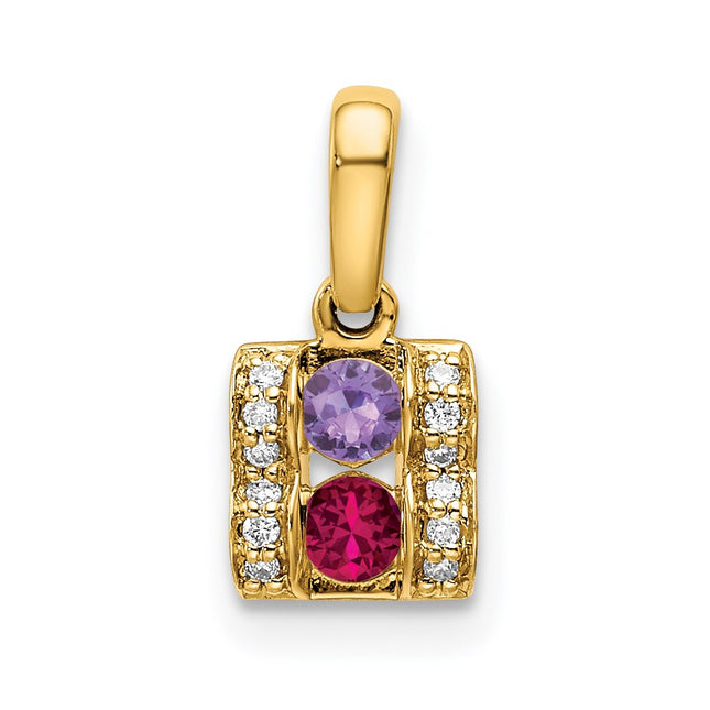 14K gold diamond family pendant, synthetic stone, alternate view
