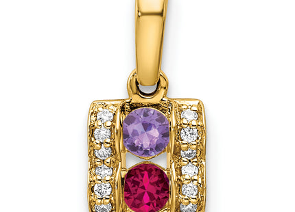 14K Family Jewelry Geniune Stone & Diamond Set Pendant, 14 x 6mm