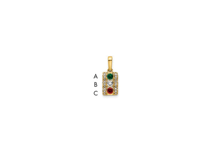 14K gold diamond family pendant, synthetic stone