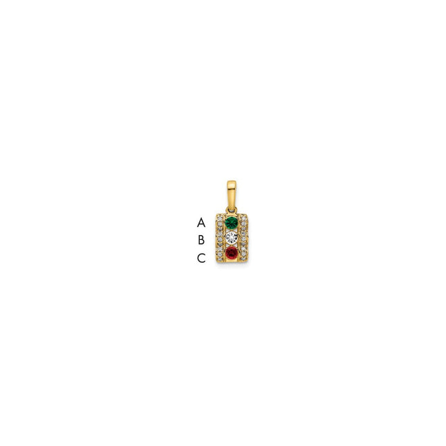 14K Family Jewelry Synthetic Stone & Diamond Set Pendant, 17 x 7mm