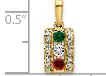 14K Family Jewelry Geniune Stone & Diamond Set Pendant, 17 x 7mm