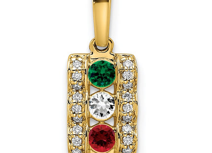 14K gold diamond family pendant, synthetic stone, alternate view