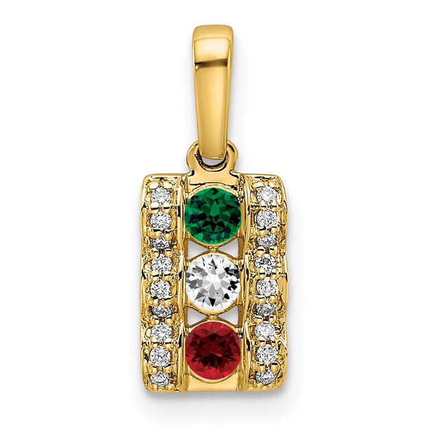 14K gold diamond family pendant, synthetic stone, alternate view