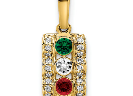 14K Family Jewelry Geniune Stone & Diamond Set Pendant, 17 x 7mm