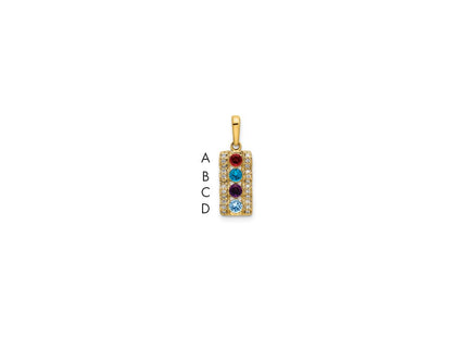 14K gold diamond family pendant, synthetic stone