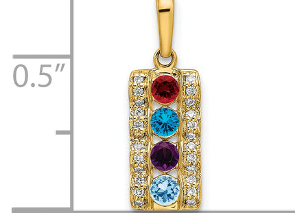 14K Family Jewelry Synthetic Stone & Diamond Set Pendant, 20 x 7mm