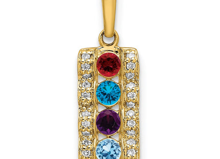 14K gold diamond family pendant, synthetic stone, alternate view