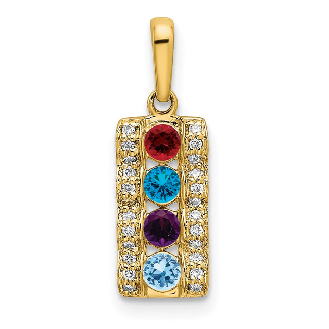 14K gold diamond family pendant, synthetic stone, alternate view