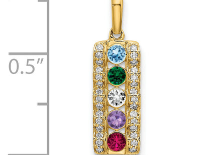14K Family Jewelry Synthetic Stone & Diamond Set Pendant, 23 x 7mm