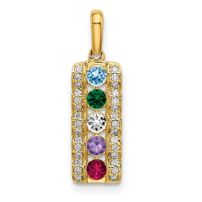 14K gold diamond family pendant, synthetic stone, alternate view