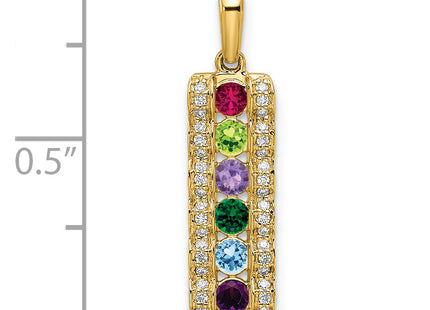 14K Family Jewelry Geniune Stone & Diamond Set Pendant, 26 x 7mm