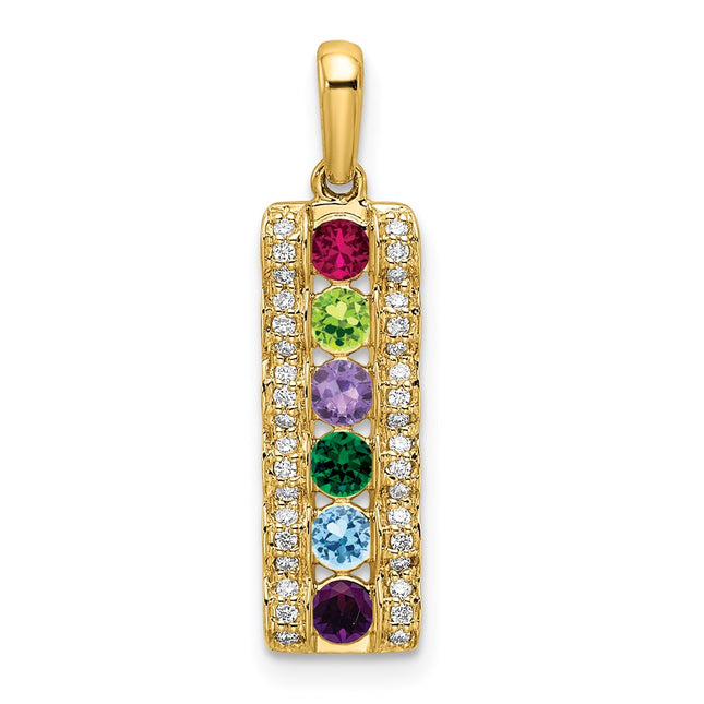 14K gold diamond family pendant, synthetic stone, alternate view