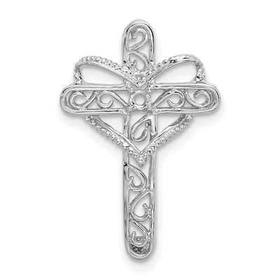 14K White Gold Polish Filigree 1-Stone Mothers Cross Pendant Mounting