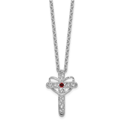 14K White Gold Polish Filigree 1-Stone Mothers Cross Pendant Mounting