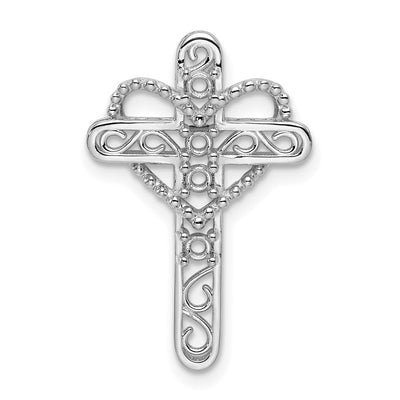 14K White Gold Polish Filigree 4-Stone Mothers Cross Pendant Mounting
