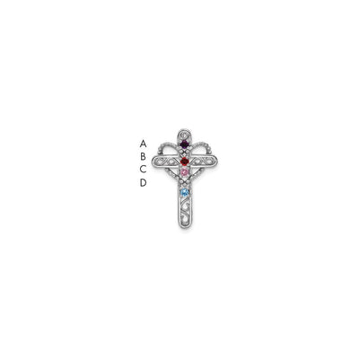14K White Gold Polish Filigree 4-Stone Mothers Cross Pendant Mounting