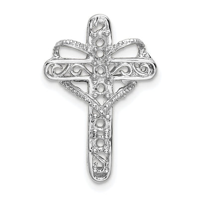 14K White Gold Polish Filigree 6-Stone Mothers Cross Pendant Mounting