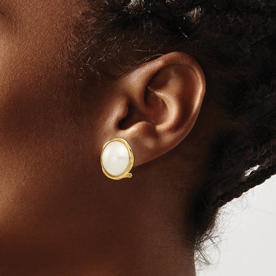14K White Freshwater Cultured Mabe Pearl Omega Back Earrings