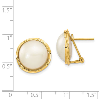 14K White Freshwater Cultured Mabe Pearl Omega Back Earrings