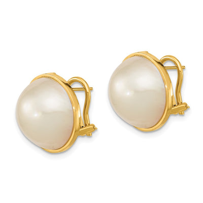 14K White Mabe Saltwater Cultured Pearl Omega Back Earrings