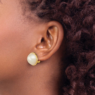 14K White Mabe Saltwater Cultured Pearl Omega Back Earrings