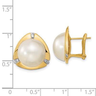 14K White Mabe Saltwater Cultured Pearl and .06 Carat Diamond Omega Back Earrings