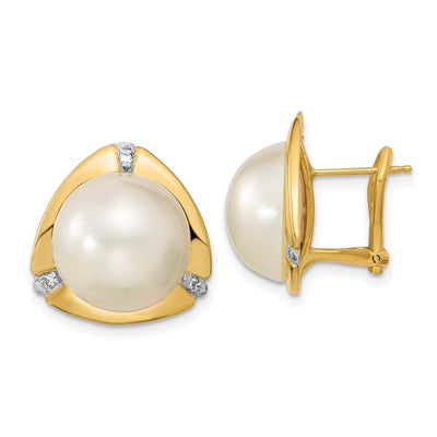 14K White Mabe Saltwater Cultured Pearl and .06 Carat Diamond Omega Back Earrings