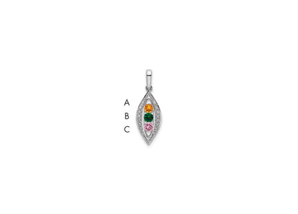 14K white gold diamond family pendant, synthetic stone