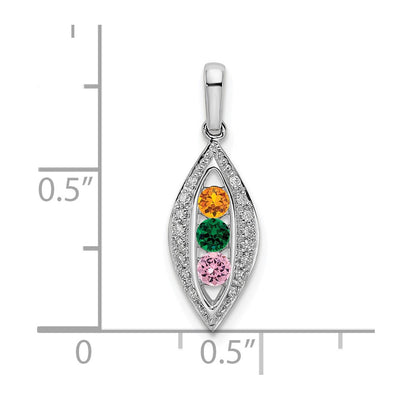 14Kw Family Jewelry Synthetic Stone & Diamond Set Pendant, 23 x 8mm