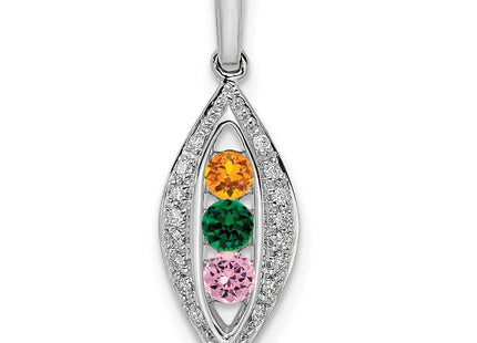 14K white gold diamond family pendant, synthetic stone, alternate view