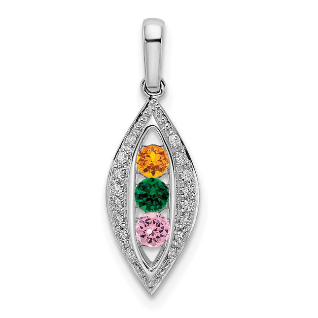 14K white gold diamond family pendant, synthetic stone, alternate view