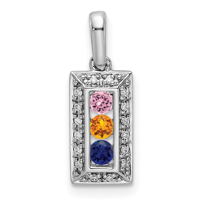 14Kw Family Jewelry Synthetic Stone & Diamond Set Pendant, 19 x 7mm