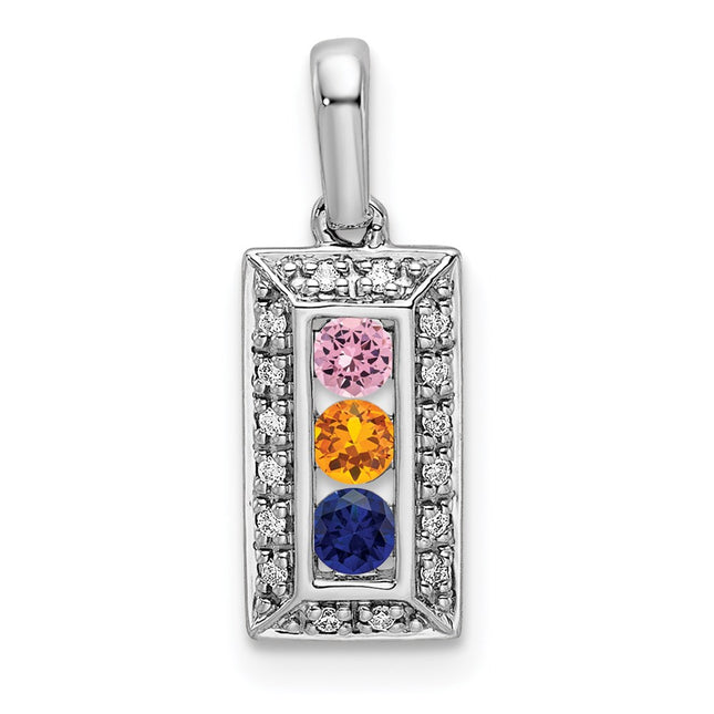14K white gold diamond family pendant, synthetic stone, alternate view