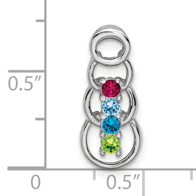 14K White Gold 4 Synthetic Stone Family Pendant, 20 x 8mm
