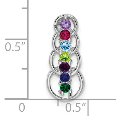 14K White Gold 7 Synthetic Stone Family Pendant, 20 x 8mm